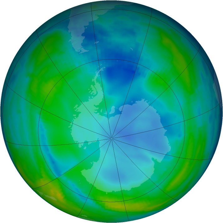 Antarctic ozone map for 20 July 1997